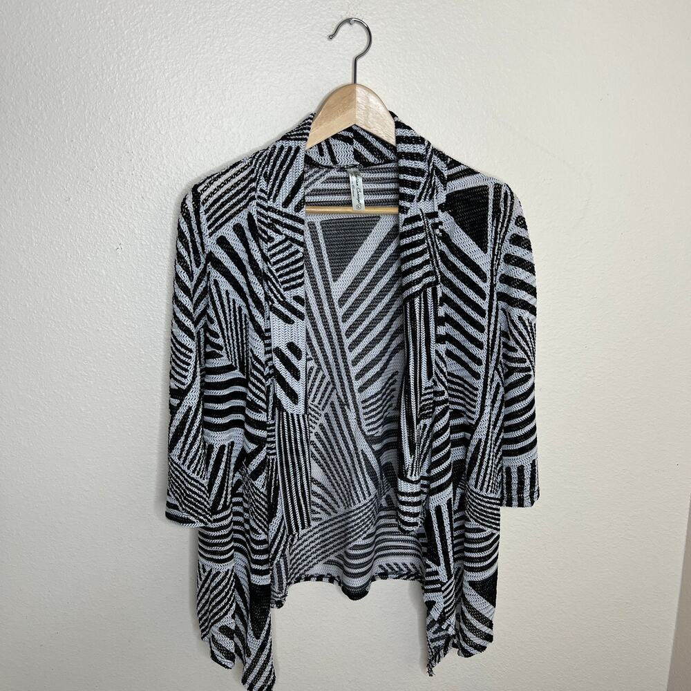 PerSeption Concept Black White Geo Open Cardigan Large